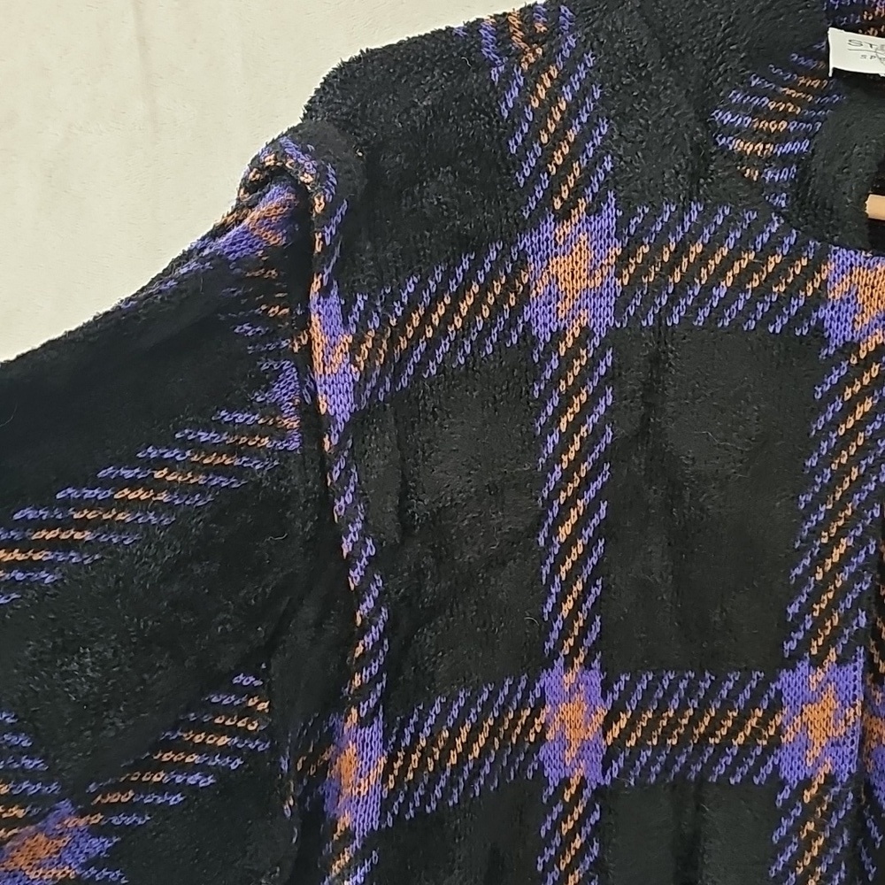 St. John Sportswear Purple & Black Plaid Knit Sweater Jacket M - Picture 3 of 7